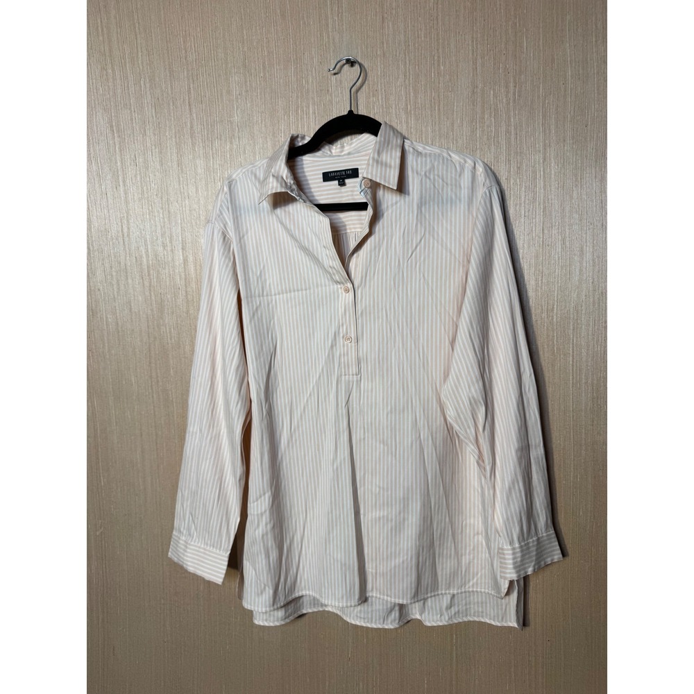 Lafayette 148 New York Womens Medium Peach Striped Cotton Blend Tunic Shirt